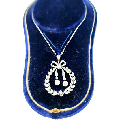 Antique Belle Epoque Diamond Wreath and Bow Pendant
