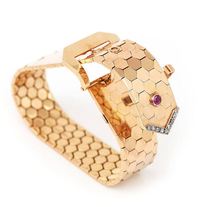 Vintage 18ct Gold Buckle Bracelet with Pink Sapphire and Diamonds