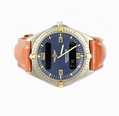 Breitling Aerospace Multi Function Titanium Gentleman's Wrist Watch, circular 40mm titanium case, quartz movement. On a Breitling brown leather strap