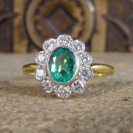 0.65ct Emerald and Diamond Floral Cluster Ring in 18ct Gold