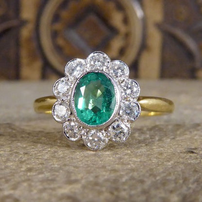 0.65ct Emerald and Diamond Floral Cluster Ring in 18ct Gold