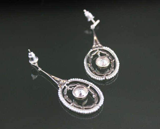 Belle Epoque Seed Pearl and Diamond Drop Earrings in Platinum