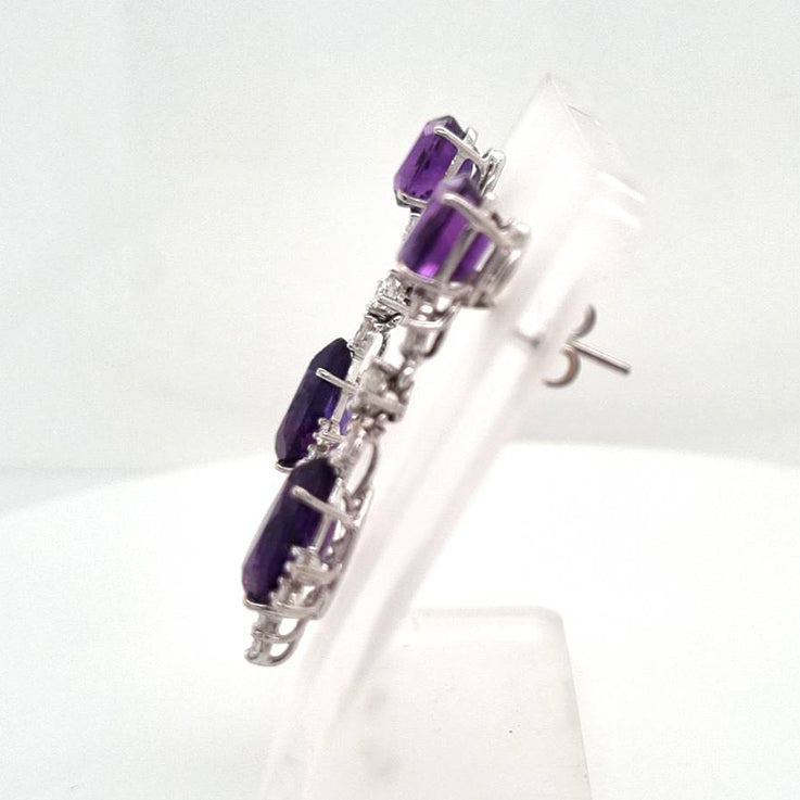 Vintage 6.65ct Amethyst and Diamond Drop Earrings
