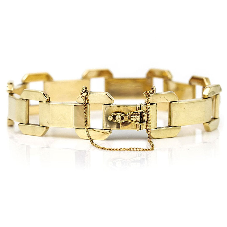 Vintage French Retro Gold Flat Link Tank Bracelet