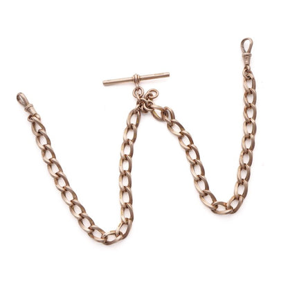 Victorian Antique 9ct Gold Albert Chain Necklace with T-bar and double swivel clasps. Circa 1890s