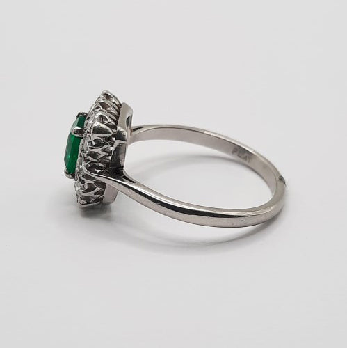 Vintage 0.56ct Colombian Emerald and Diamond Cluster Ring in Platinum