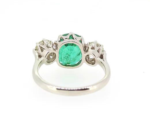 Emerald and Old Cut Diamond Trilogy Ring, 4.30 carat total, Platinum