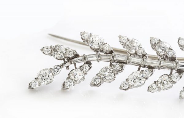 Old Cut Diamond and Platinum Spray Brooch, 5.80 carats