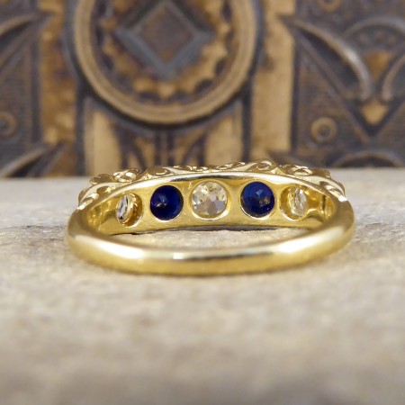 Antique sapphire diamond ring 18 ct gold carved settings 1880