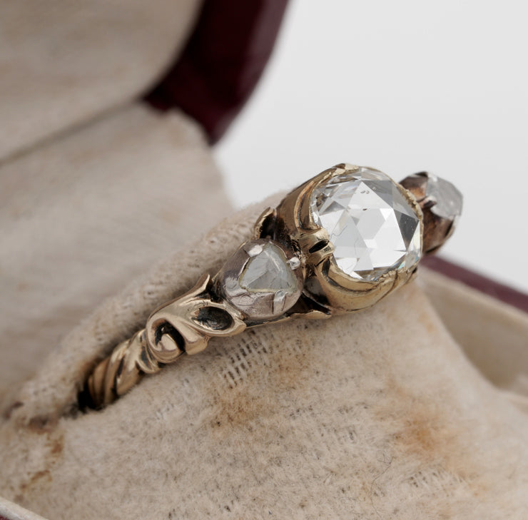 Late Georgian Early Victorian Antique 1ct Rose Cut Diamond Three Stone Ring