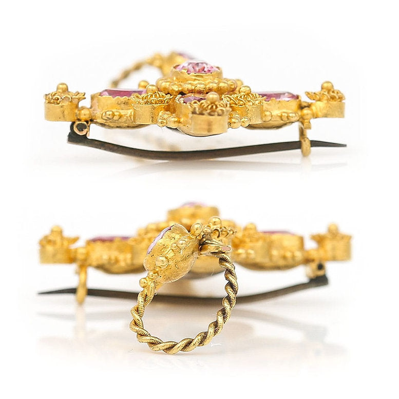 Antique Georgian Pink Topaz Cannetille Cross Pendant Brooch