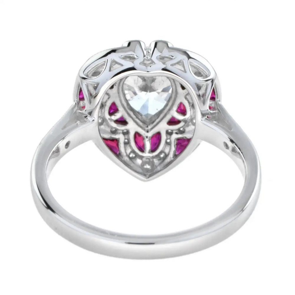GIA Certified 1.05ct Pear Diamond and Ruby Heart Cluster Ring
