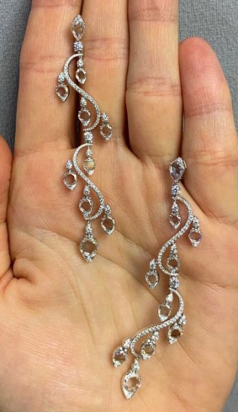 Diamond Rondelle Drop Earrings, 4.21 Carat Total, 18ct White Gold