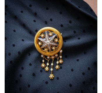 Antique Austrian Diamond Enamel and Gold Star Brooch Pendant, c.1880