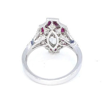 Certified 1.60ct Marquise Diamond and Calibre Ruby Tablet Cluster Ring in Platinum