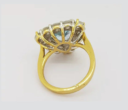 2.00ct Aquamarine and Diamond Triangle Cluster Ring, 18ct yellow gold.