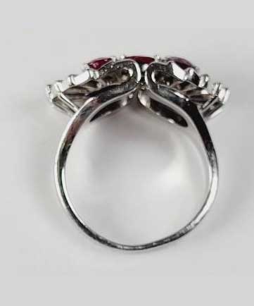 Vintage 1940s Ruby and Baguette Diamond Cocktail Ring in Platinum