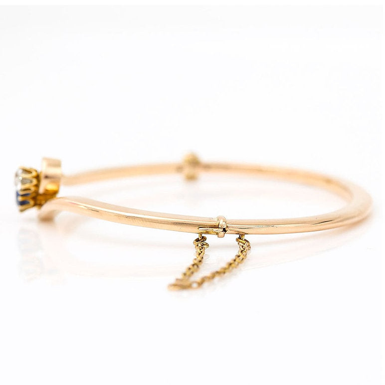 Edwardian Antique Sapphire Diamond 15ct Gold Bangle Bracelet