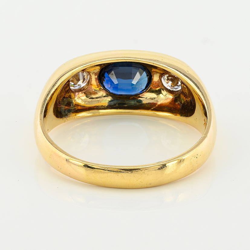 Vintage 1.20ct Sapphire and Diamond Trilogy Band Ring in 18ct Yellow Gold Unisex Ring
