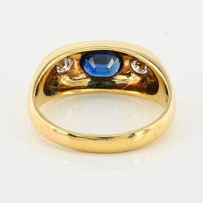 Vintage 1.20ct Sapphire and Diamond Trilogy Band Ring in 18ct Yellow Gold Unisex Ring