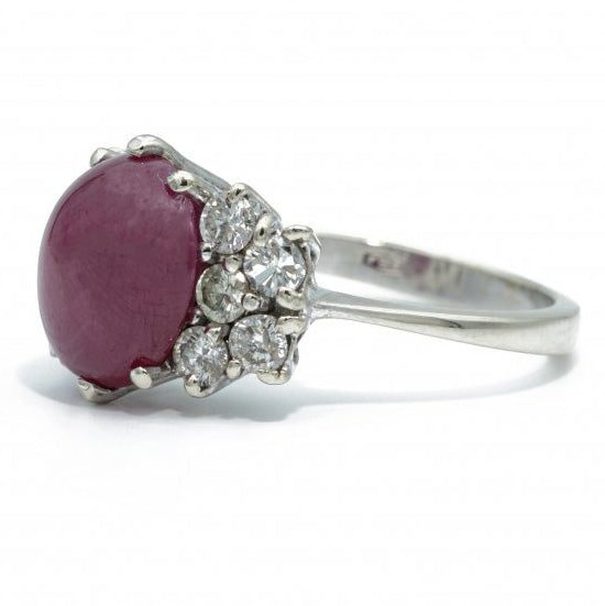 Oval Cabochon Ruby and Diamond Dress Ring