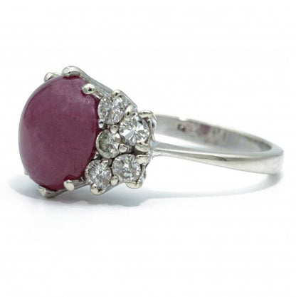 Oval Cabochon Ruby and Diamond Dress Ring