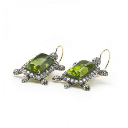 Peridot and Diamond Turtle Earrings, 30.48 carats