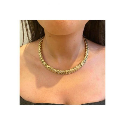 Tiffany and Co Vannerie 18ct Yellow Gold Necklace; comprised of a domed lattice design, with a folding clasp, Signed, Circa 1995