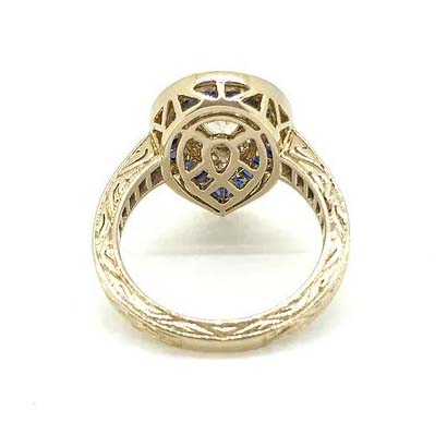 1ct Pear Cut Diamond and Sapphire Target Cluster Engagement Ring