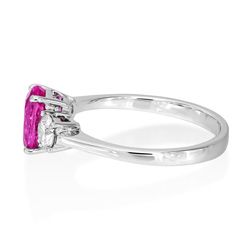 1.41ct Oval Pink Sapphire and Diamond Three Stone Engagement Ring
