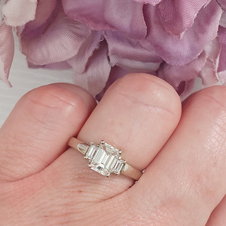 1.02ct Baguette Cut Diamond Trilogy Engagement Ring