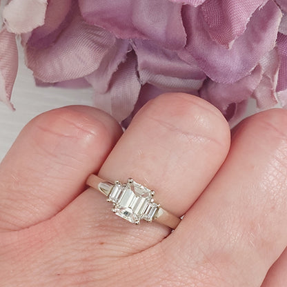 1.02ct Baguette Cut Diamond Trilogy Engagement Ring