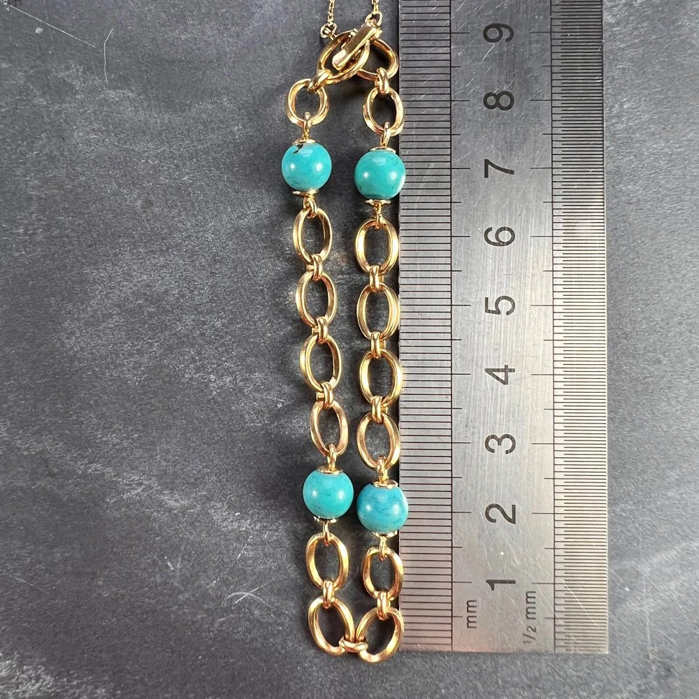 Turquoise Bead and 18ct Yellow Gold Link Chain Bracelet