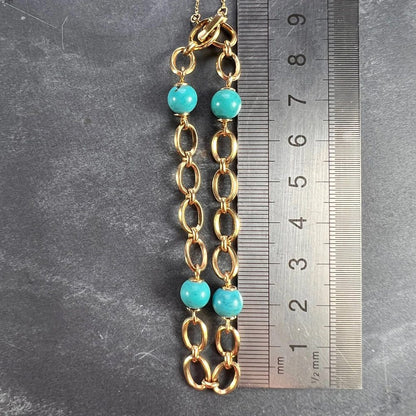 Turquoise Bead and 18ct Yellow Gold Link Chain Bracelet