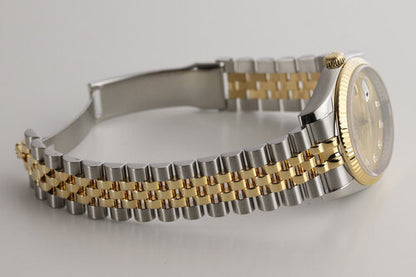 Rolex Mens Datejust 116233 Watch, steel and gold, 36 mm, factory diamond hour markers, automatic movement, Jubilee bracelet with Crownclasp