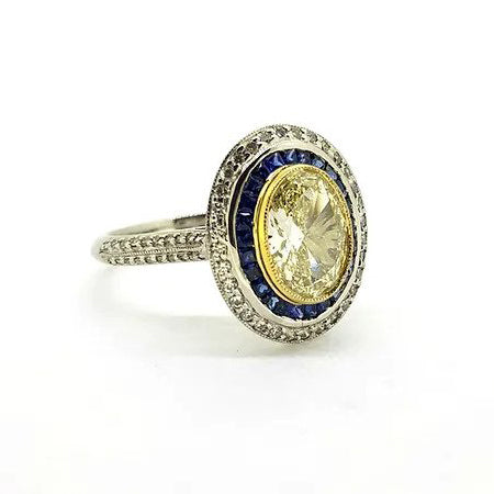 Certified 1.66ct Fancy Yellow Diamond Sapphire and White Diamond Cluster Ring
