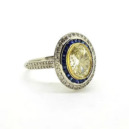 Certified 1.66ct Fancy Yellow Diamond Sapphire and White Diamond Cluster Ring