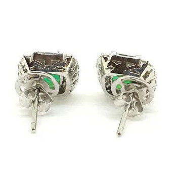 Contemporary 3.79ct Emerald and Diamond Cluster Earrings