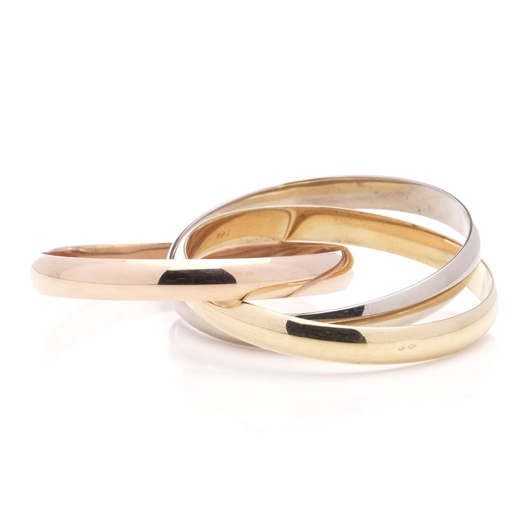 Vintage Cartier Tri Colour 18ct Gold Trinity Bangle Bracelet