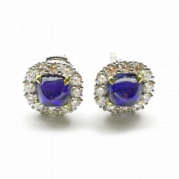 Sapphire and Diamond Cluster Stud Earrings, 2.83 carats Certified