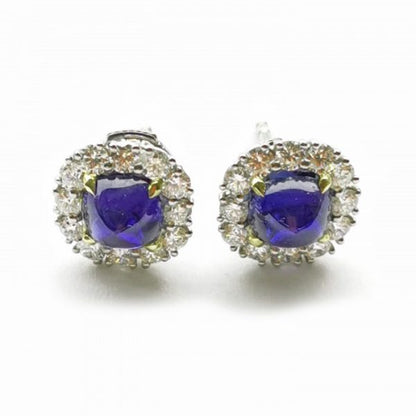 Sapphire and Diamond Cluster Stud Earrings, 2.83 carats Certified