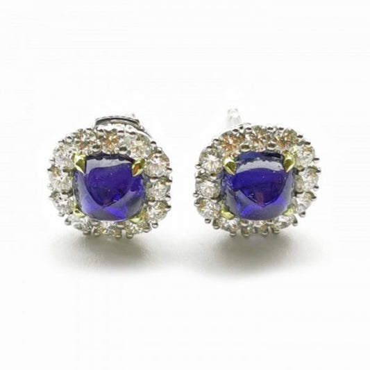 Sapphire and Diamond Cluster Stud Earrings, 2.83 carats Certified