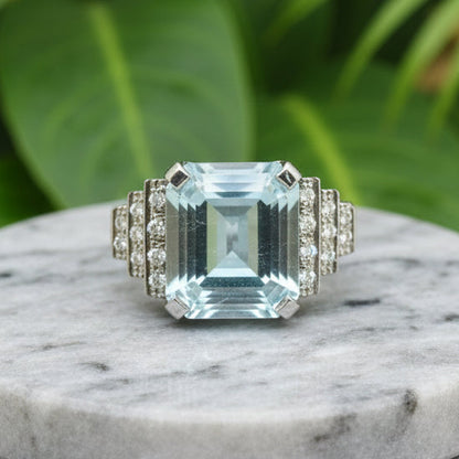 4.50 carats aquamarine and diamond dress ring platinum 