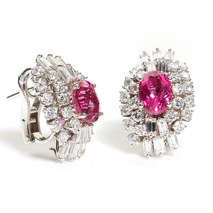 4.55ct Pink Tourmaline and Diamond Cluster Earrings