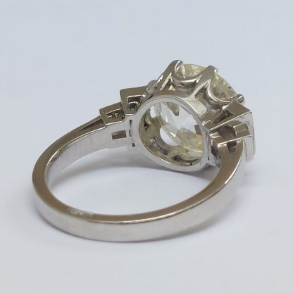 4.75ct Old European Cut Diamond Ring with Baguette Diamond Shoulders