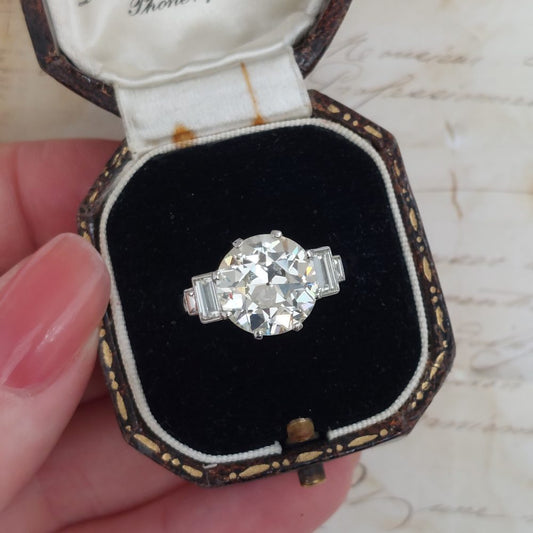 4.75ct Old European Cut Diamond Ring with Baguette Diamond Shoulders