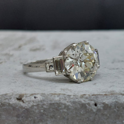 4.75ct Old European Cut Diamond Ring with Baguette Diamond Shoulders