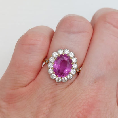 4.80ct Pink Sapphire and Diamond Cluster Ring