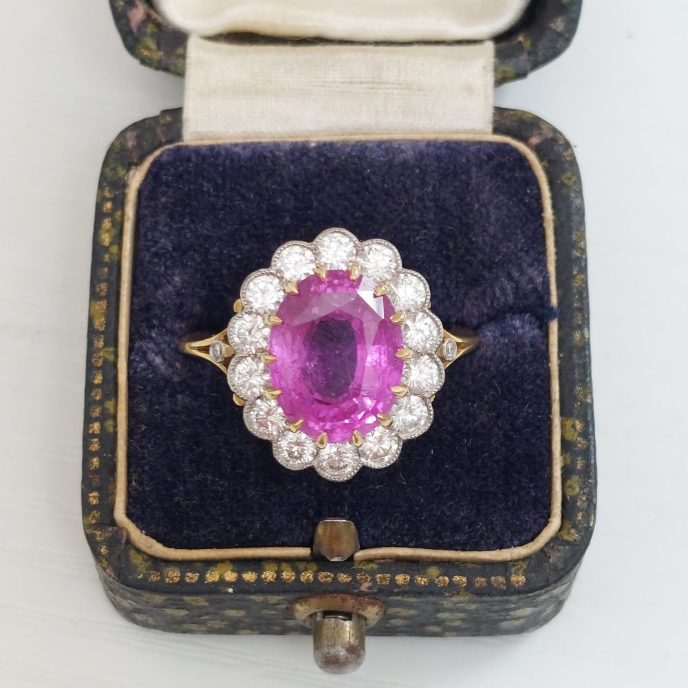 4.80ct Pink Sapphire and Diamond Cluster Ring
