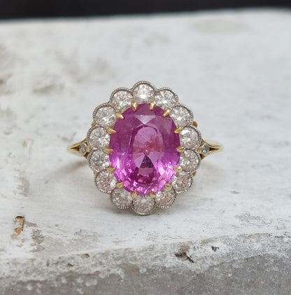 4.80ct Pink Sapphire and Diamond Cluster Ring
